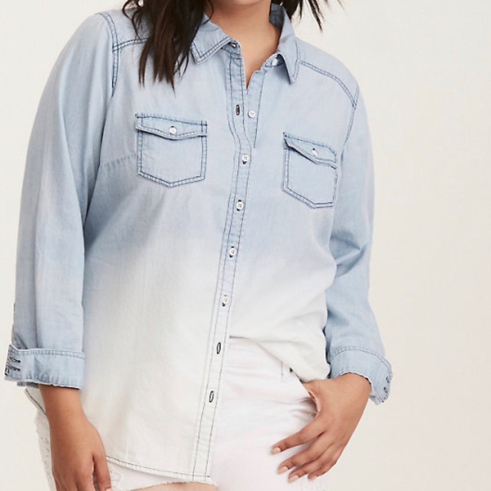 Torrid | DENIM DIP DYE CAMP SHIRT